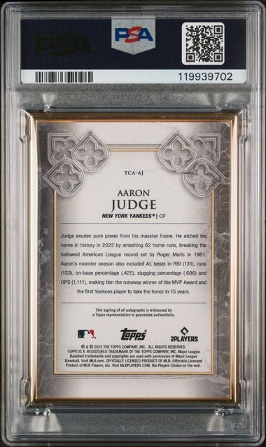 Aaron Judge 2023 Topps Transcendent Gold Frame On Card Autograph /20 Psa 9 Pop 2