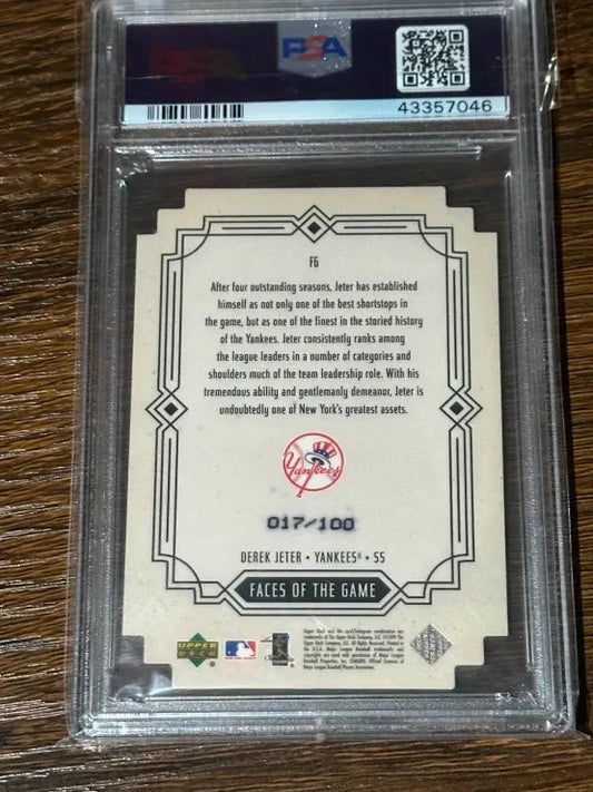 2000 Upper Deck Faces of the Game 17 /100 DEREK JETER PSA 10 POP 2