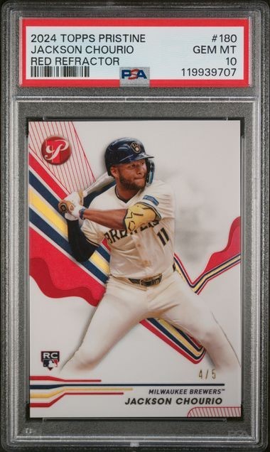 2024 Topps Pristine - Jackson Chourio #180 Red Refractor /5 (RC) PSA 10 RARE